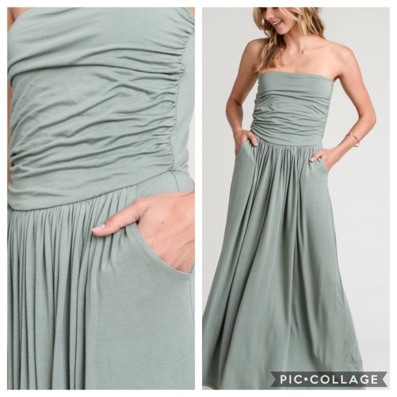 2 Left HP! 🎉🎉Sage Green Strapless Maxi Sundress - Picture 3 of 3